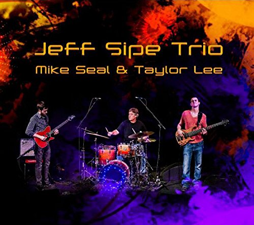 "Album cover featuring three musicians performing on stage with vibrant background."