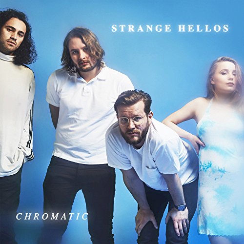 "Album cover featuring four people, three men and one woman, against a blue background."