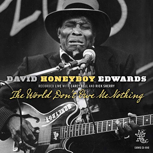 Black and white album cover featuring blues musician David Honeyboy Edwards.