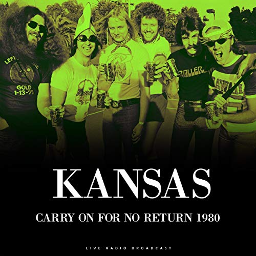 1980 photo of the band Kansas holding drinks, album title below.