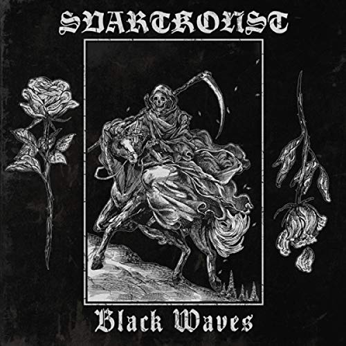 Black and white album cover featuring a grim reaper on horseback with roses.