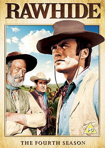 DVD cover for "Rawhide - Series 4" featuring three cowboys in a pastoral landscape.