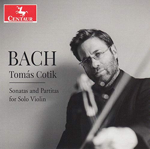CD cover featuring a man playing the violin, with text "Bach" and "Tomás Cotik".