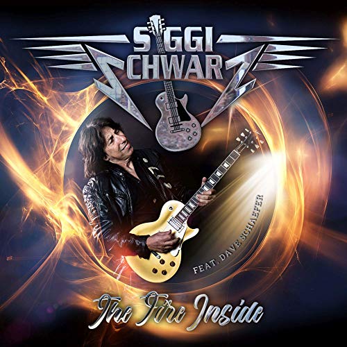 Siggi Schwarz album cover featuring a guitarist with fiery effects.