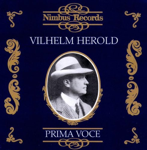 CD cover with Vilhelm Herold's portrait, ornate gold designs, and dark blue background.