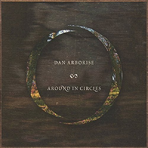 "Album cover with a dark wood grain background and a floral circle."
