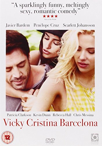DVD cover for "Vicky Cristina Barcelona" featuring Bardem, Cruz, and Johansson.