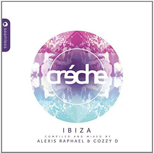"Album cover with 'crèche' logo, 'Ibiza' title, and compilers' names on a white background."
