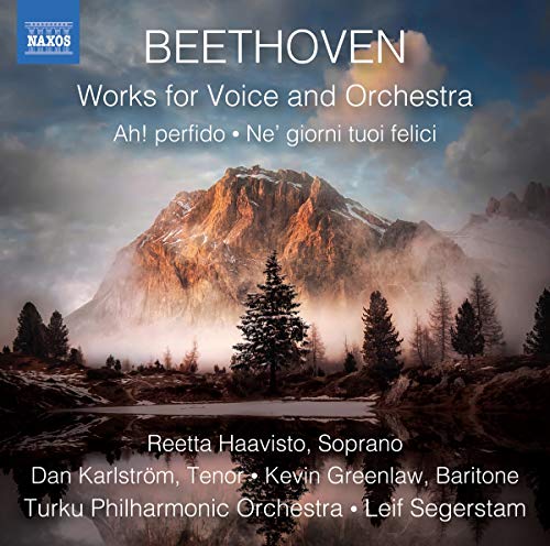 "CD cover with a misty mountain landscape and Beethoven's work details."