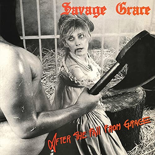 Vintage album cover featuring a distressed woman and a raised axe.