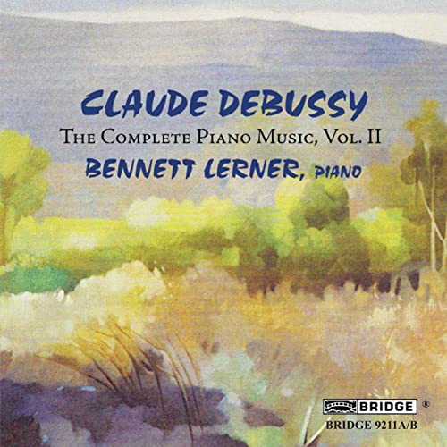 CD cover for Debussy piano works by Bennett Lerner, with landscape art.