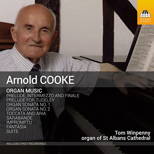 CD cover featuring portrait of Arnold Cooke and an organ keyboard.