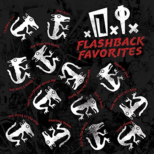 The image is a vinyl record cover with a black background and white lizards. For accessibility purposes, a concise alt text could be: "Black vinyl record cover with white lizards and red text."