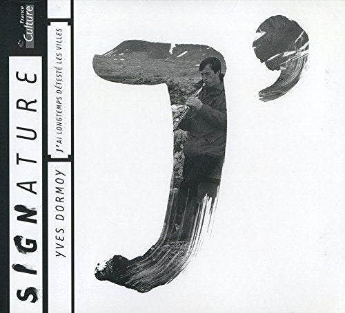 CD cover: black and white image of a man playing clarinet within a comma.