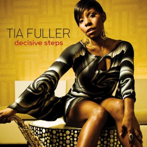 "Album cover featuring a woman holding a saxophone, sitting on a patterned stool."