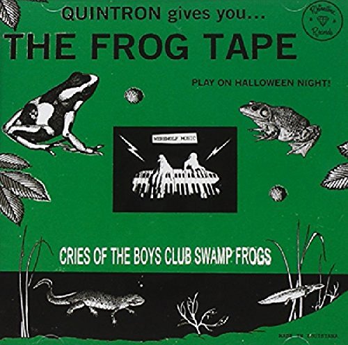 "Album cover with green background, frogs, and black-and-white illustrations, featuring 'The Frog Tape' title."
