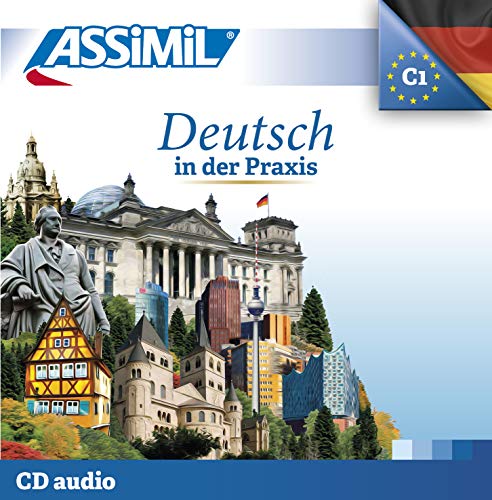 German language learning CD set with images of European architecture.