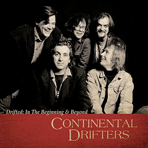 "Album cover featuring a black-and-white photo of five smiling men on a red background."