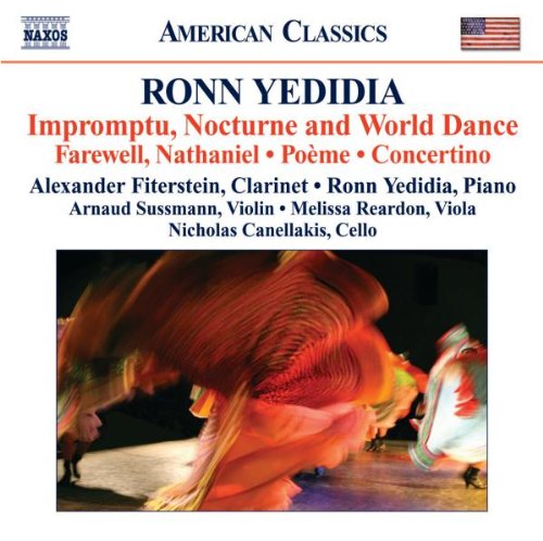 "CD cover with dancer in motion and musician names on a white background."