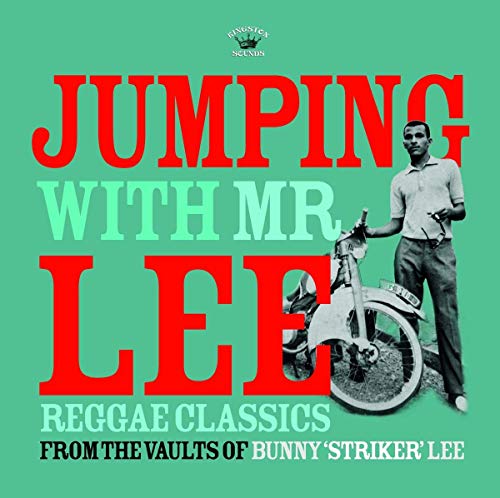 Album cover: man with motorcycle, red text “Jumping With Mr Lee”.