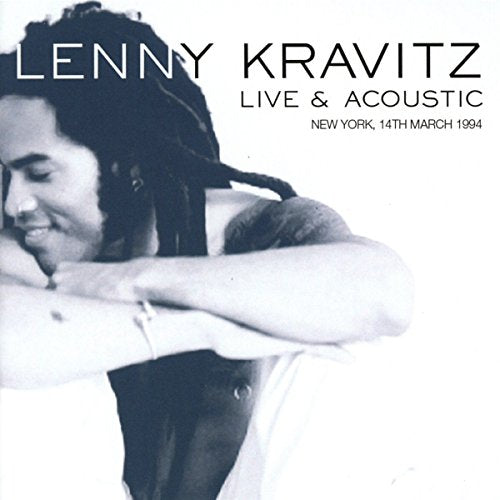 Lenny Kravitz album cover, black and white portrait, "Live & Acoustic.