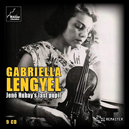 Black and white portrait of Gabriella Lengyel playing the violin.