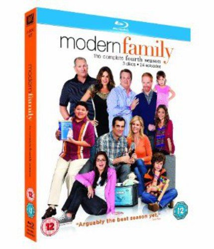 "Blu-ray box set for 'Modern Family' Season 4, featuring the show's main cast."