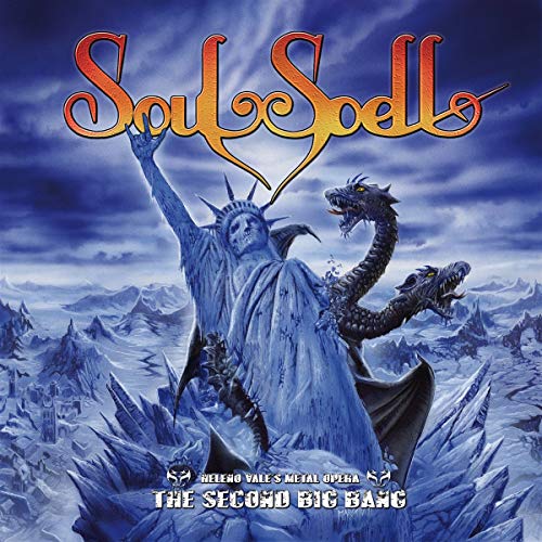 CD cover: Statue of Liberty, dragons, and mountains in a blue landscape.