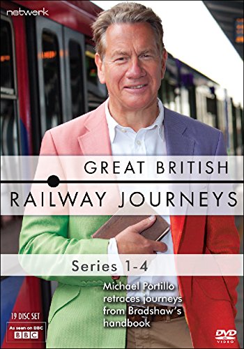 Michael Portillo on a train platform, DVD cover for "Great British Railway Journeys.