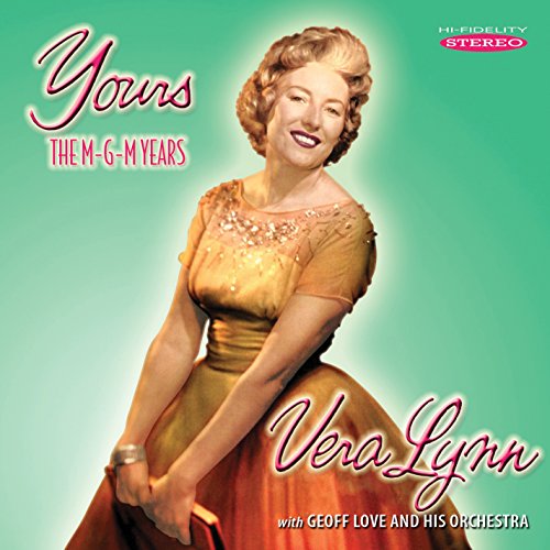 Vera Lynn smiling, wearing a gold dress, on a green album cover background.