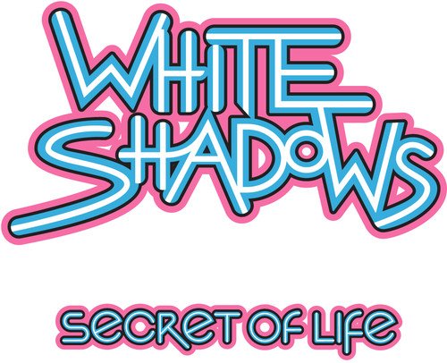"White Shadows - Secret of Life" CD cover with neon-style blue and pink text on white.