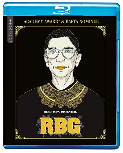 RBG" Blu-ray case featuring a portrait of Ruth Bader Ginsburg.