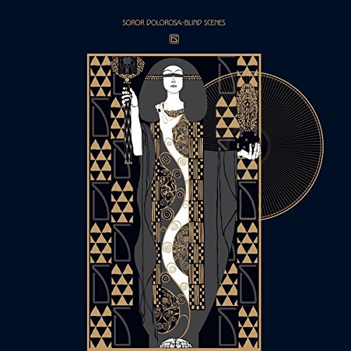 Art Nouveau style illustration of a blindfolded woman with a staff.
