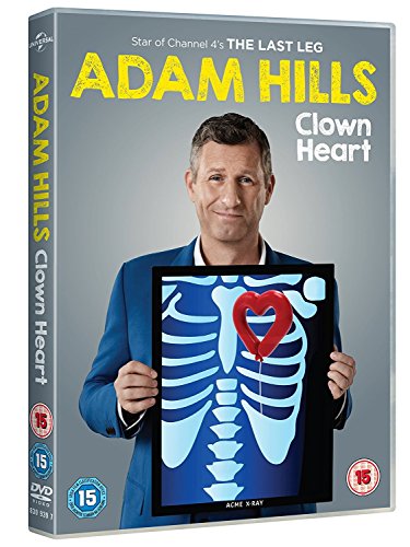 DVD case for "Adam Hills Clown Heart" with comedian holding an X-ray image.