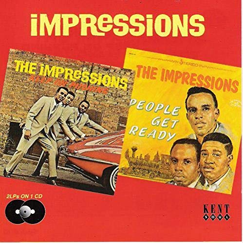 CD cover featuring two overlapping album artworks by The Impressions on a red background.