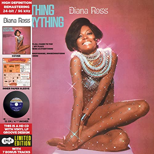 Diana Ross on the album cover of Everything Is Everything, wearing a sparkling outfit.