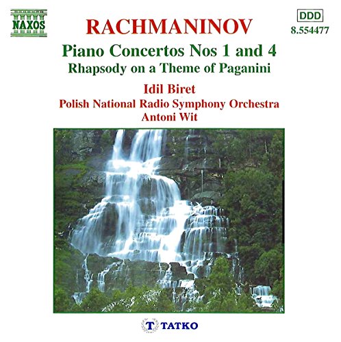 Rachmaninov piano concertos CD cover with a waterfall landscape.