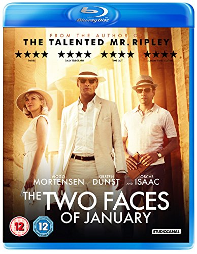 Blu-ray cover for "The Two Faces of January" featuring three people in white.