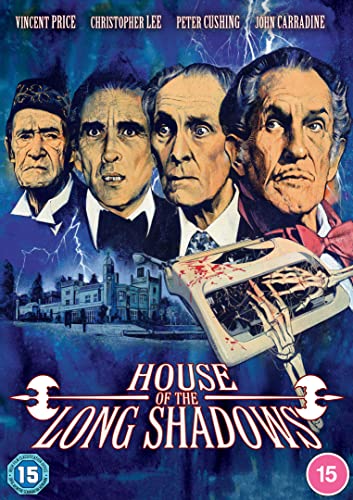 DVD cover art featuring four actors, a spooky mansion, and a bloody typewriter.