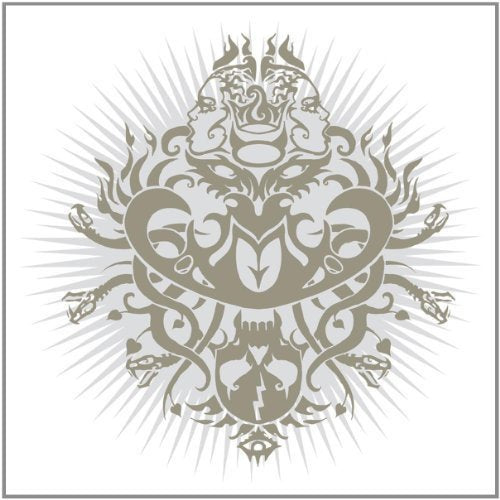 A gray, ornate illustration on a white background, depicting abstract, symmetrical designs.
