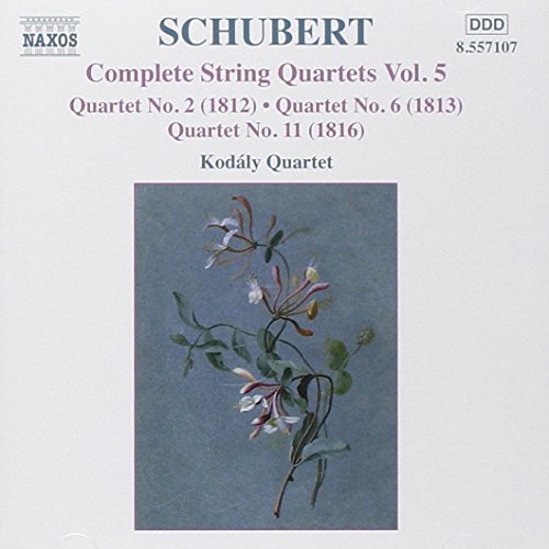 CD cover with floral image and text describing Schubert's string quartets.