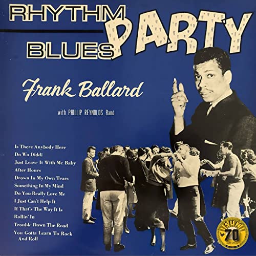Frank Ballard's "Rhythm Blues Party" vinyl record cover with a portrait and dance scene.