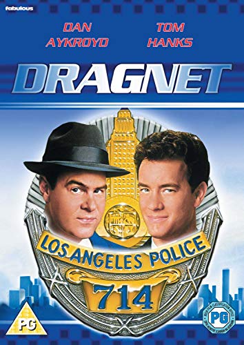 "Dragnet DVD cover featuring Dan Aykroyd and Tom Hanks with LAPD badge."