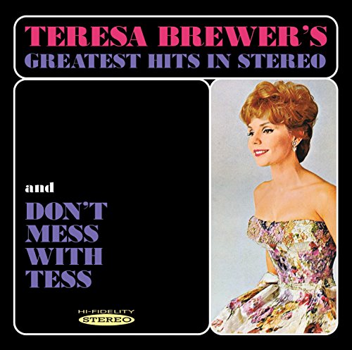 "Teresa Brewer's album cover featuring a woman in a floral dress on a black background."