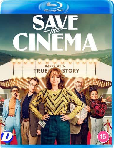 Save the Cinema" Blu-ray cover featuring cast members in front of a cinema.