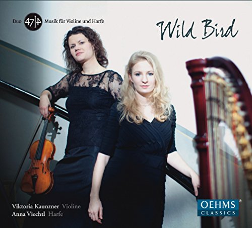 "CD cover featuring two women in black dresses holding violin and harp."