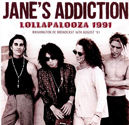 Jane’s Addiction band portrait from Lollapalooza 1991 concert, black and white.
