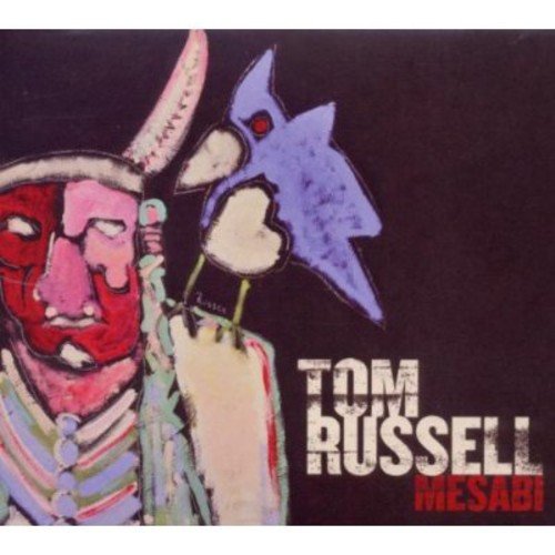 "Album cover with abstract figure and bird, artist and title 'Tom Russell Mesabi'."