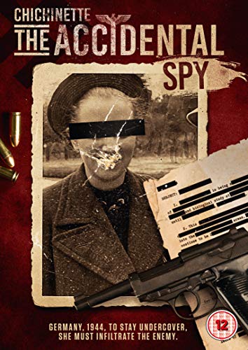 DVD cover for "Chichinette The Accidental Spy" with a damaged photo and gun.