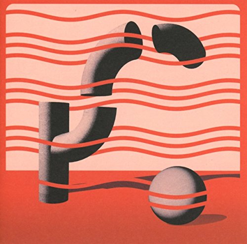 Abstract album cover with pipes, a sphere, and red wavy lines.